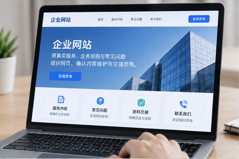 企业网站展示业务与服务信息的场景示意