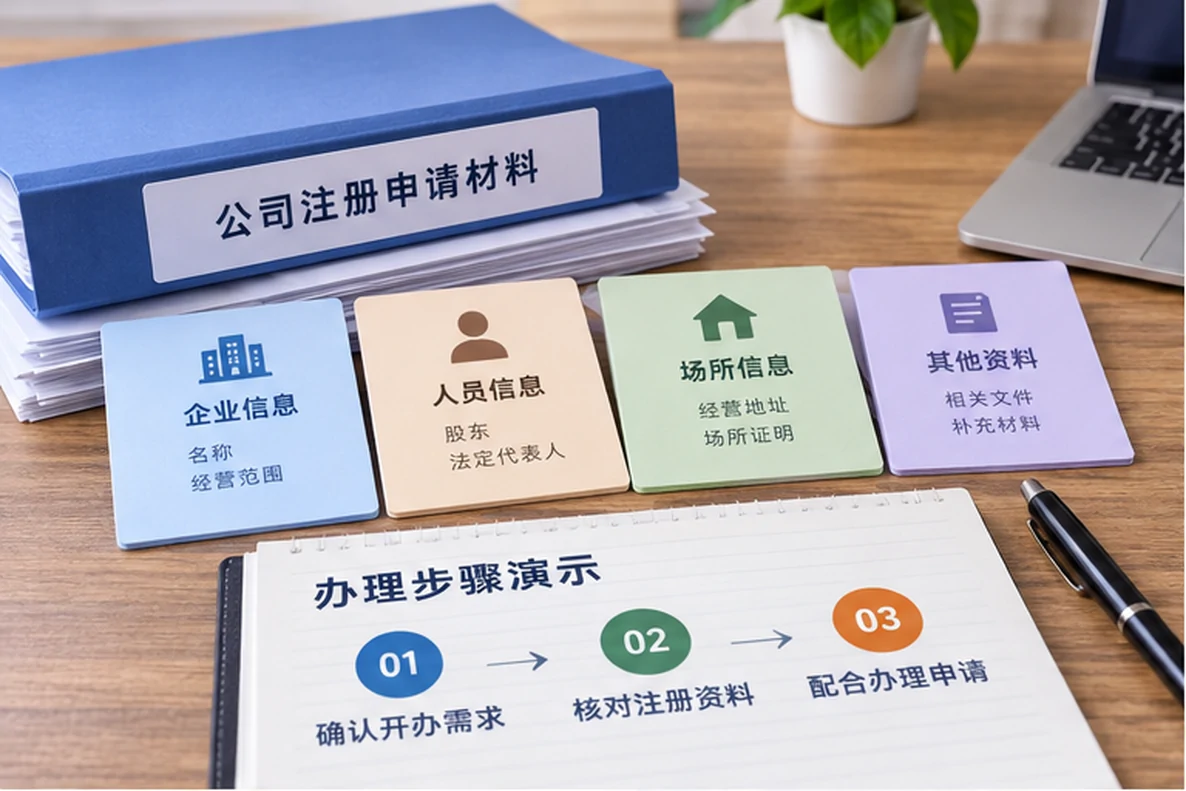 核对注册公司资料与办理事项的服务场景示意