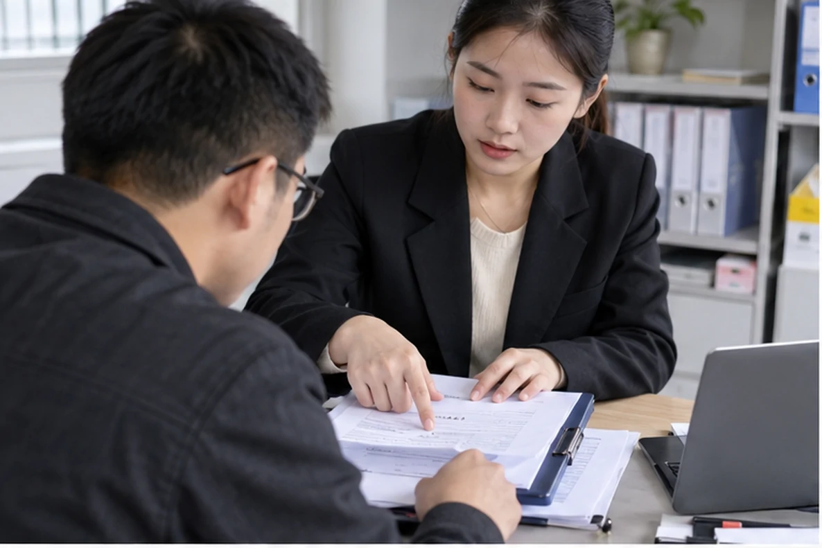 核对注册公司资料与办理事项的服务场景示意