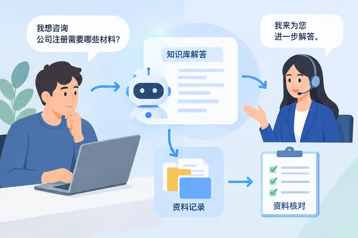 在线客服接待与咨询整理的服务场景示意