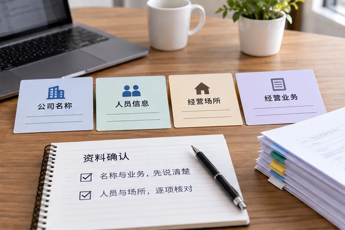 核对注册公司资料与办理事项的服务场景示意