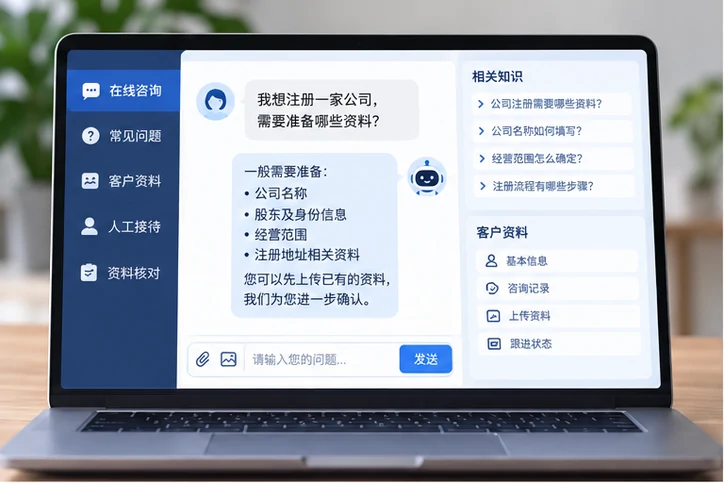 在线客服接待与咨询整理的服务场景示意
