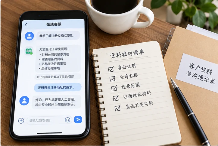 在线客服接待与咨询整理的服务场景示意