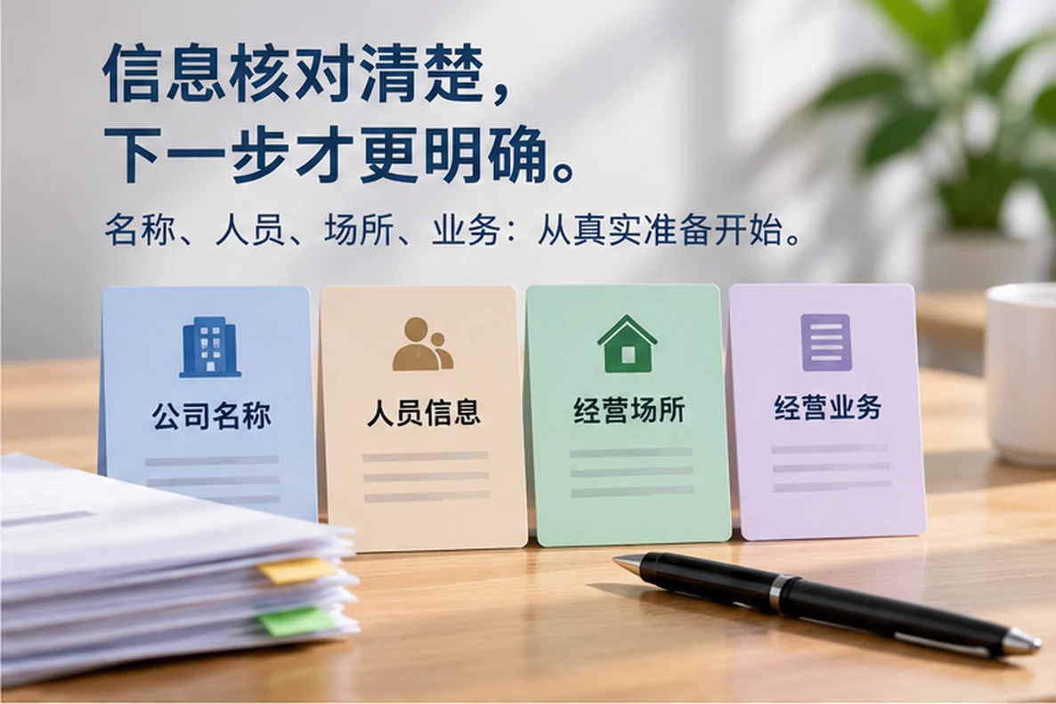 核对注册公司资料与办理事项的服务场景示意
