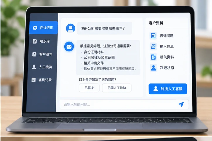 在线客服接待与咨询整理的服务场景示意