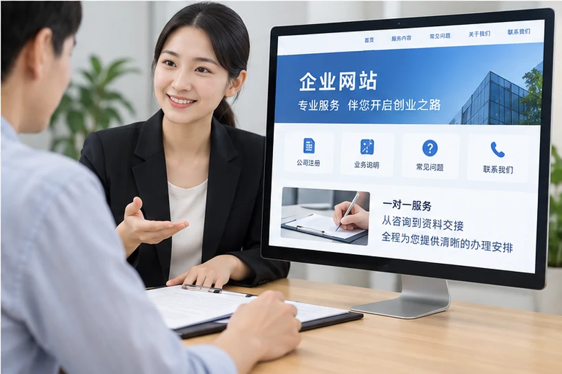 企业网站展示业务与服务信息的场景示意