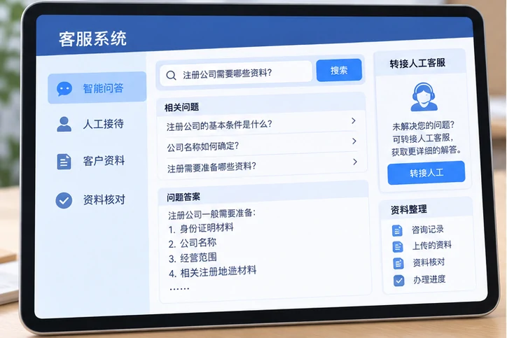 在线客服接待与咨询整理的服务场景示意