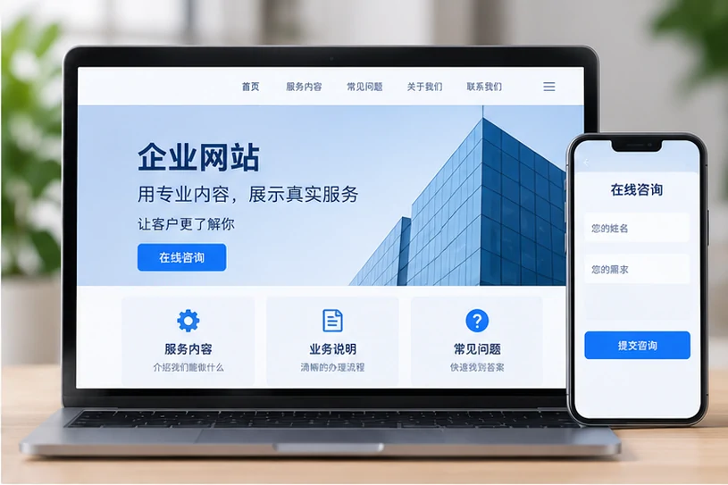 企业网站展示业务与服务信息的场景示意