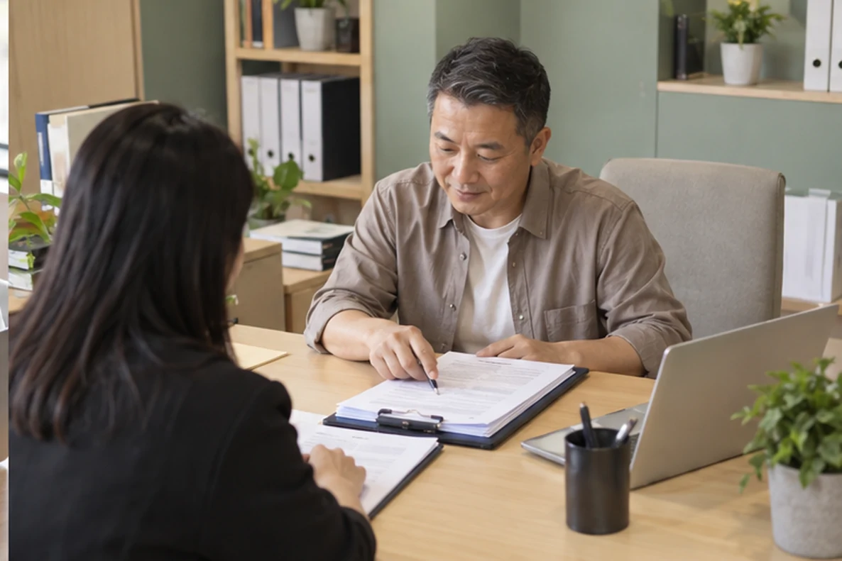 核对注册公司资料与办理事项的服务场景示意