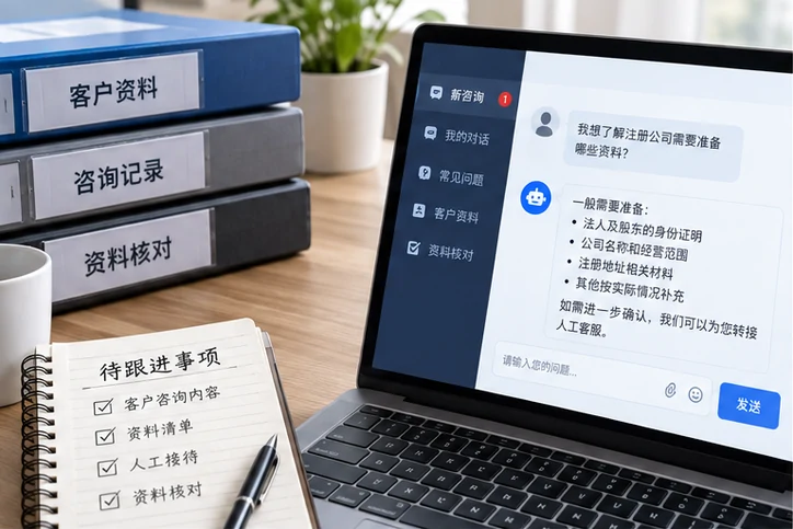在线客服接待与咨询整理的服务场景示意