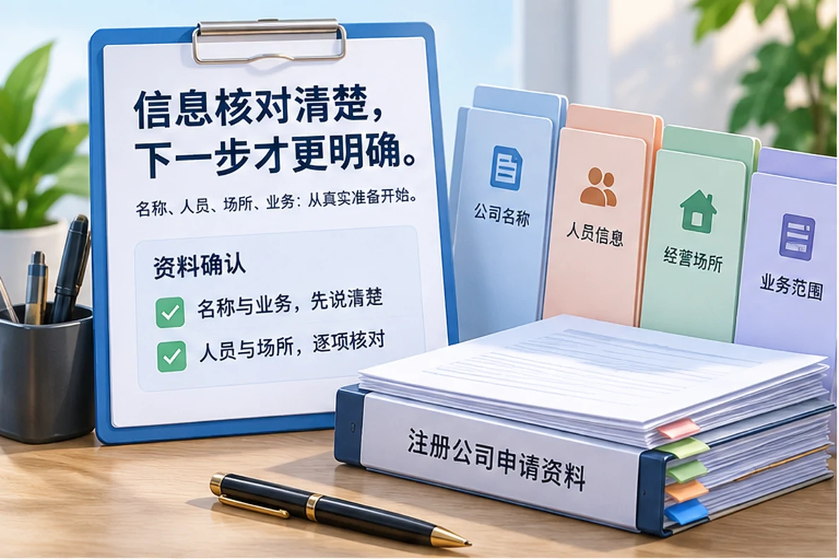 核对注册公司资料与办理事项的服务场景示意