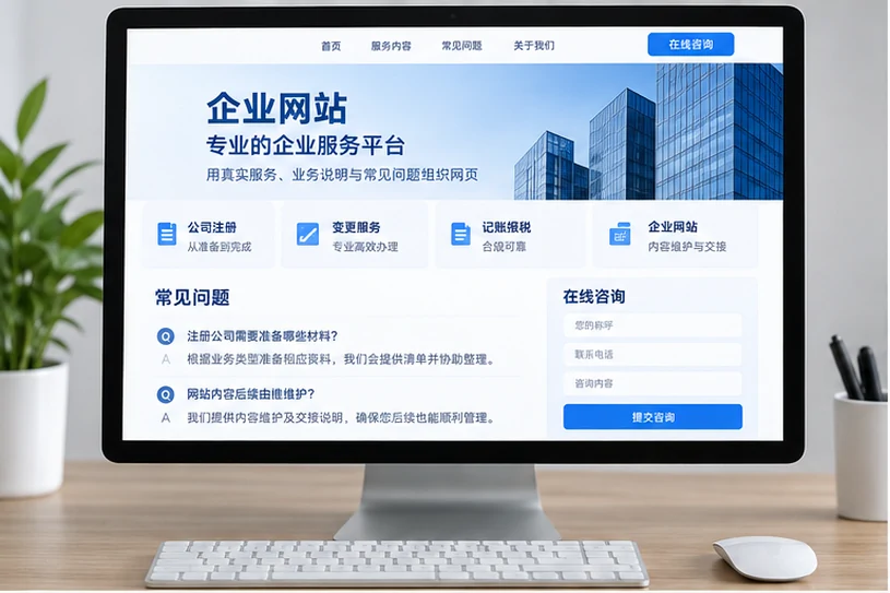 企业网站展示业务与服务信息的场景示意