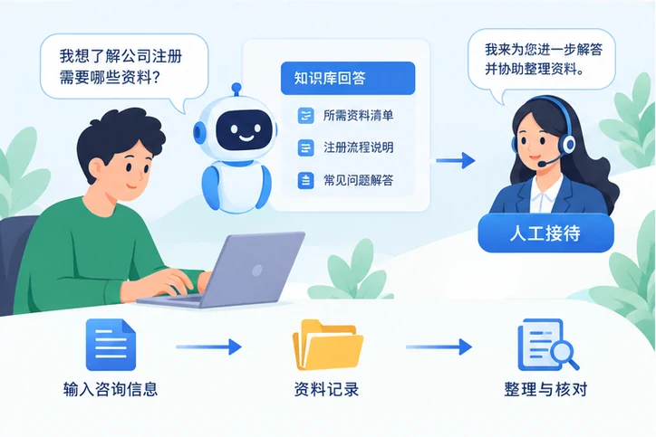 在线客服接待与咨询整理的服务场景示意