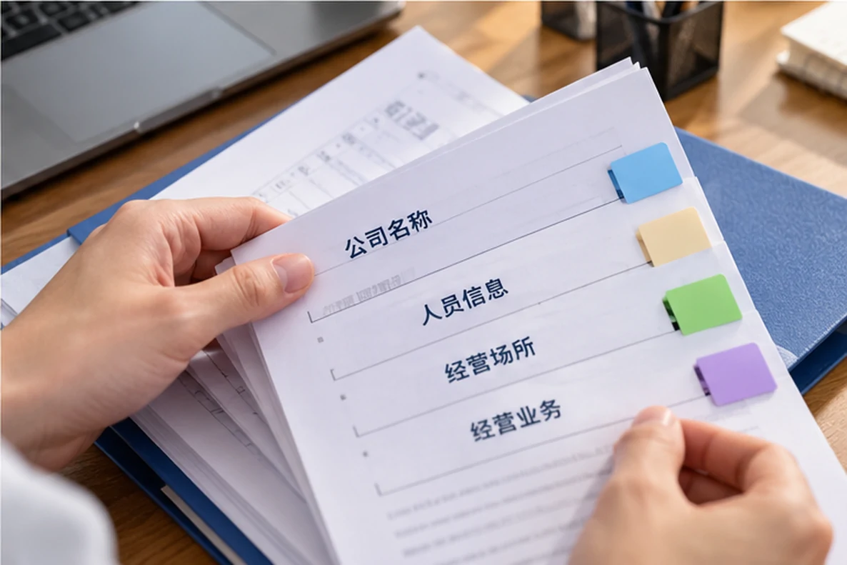 核对注册公司资料与办理事项的服务场景示意