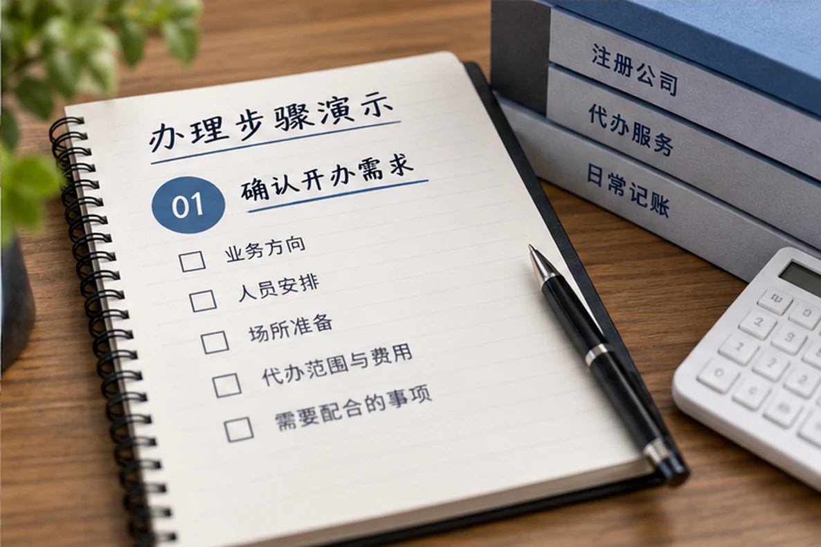 核对注册公司资料与办理事项的服务场景示意