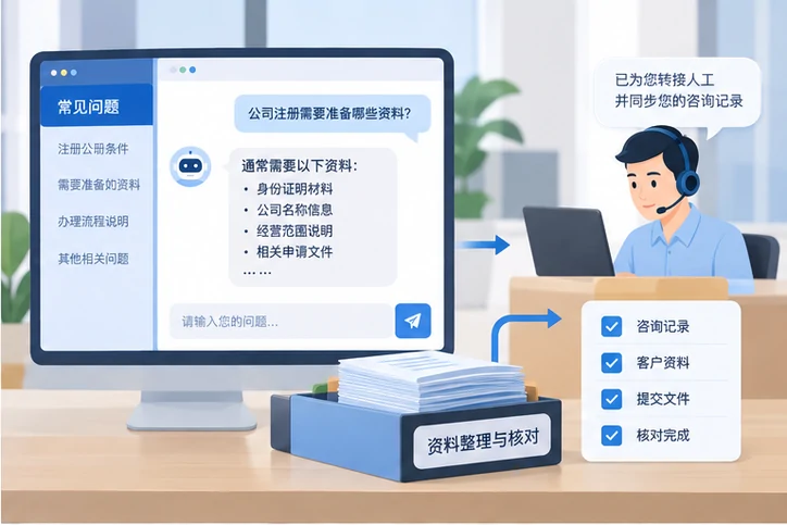 在线客服接待与咨询整理的服务场景示意