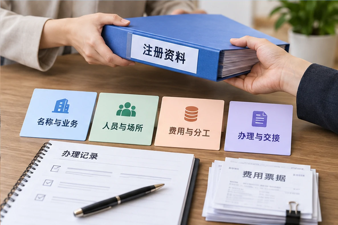 核对注册公司资料与办理事项的服务场景示意