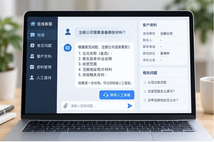 在线客服接待与咨询整理的服务场景示意