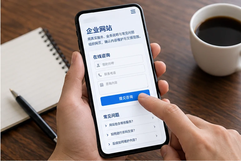 企业网站展示业务与服务信息的场景示意