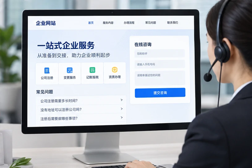 企业网站展示业务与服务信息的场景示意