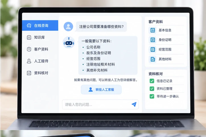 在线客服接待与咨询整理的服务场景示意