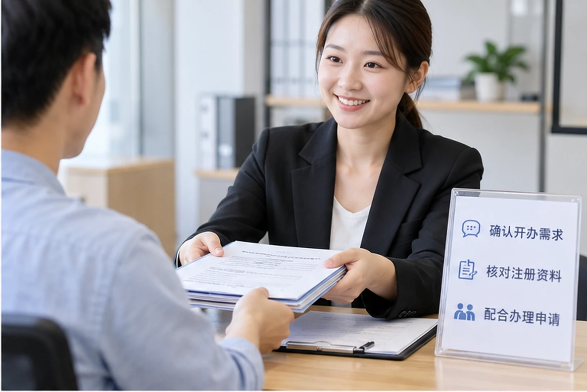 核对注册公司资料与办理事项的服务场景示意