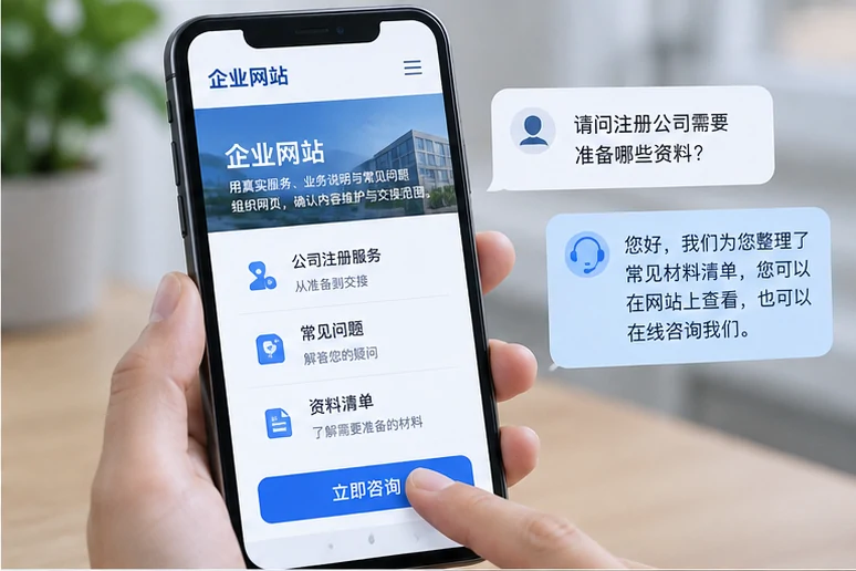 企业网站展示业务与服务信息的场景示意