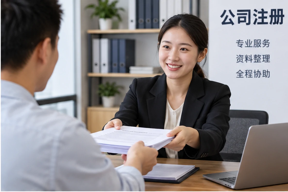 核对注册公司资料与办理事项的服务场景示意