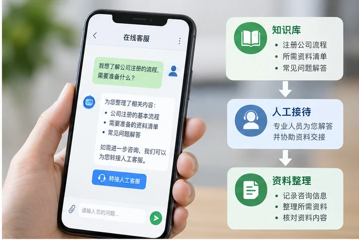 在线客服接待与咨询整理的服务场景示意