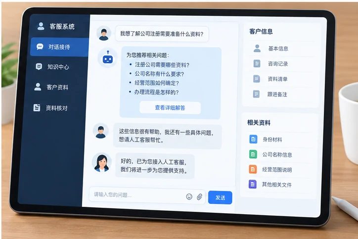 在线客服接待与咨询整理的服务场景示意