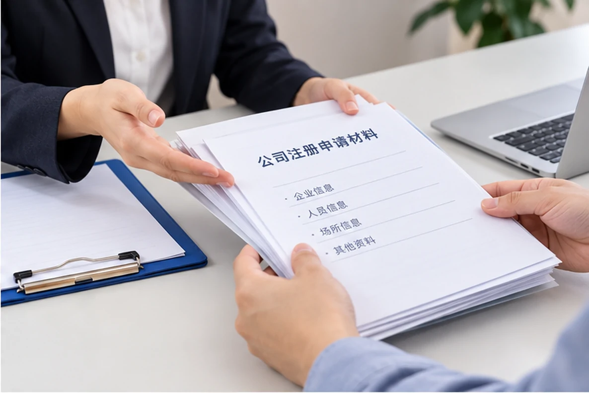 核对注册公司资料与办理事项的服务场景示意
