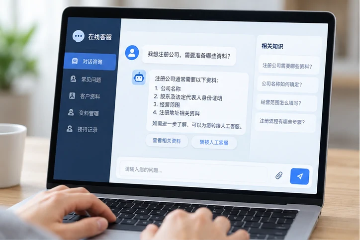 在线客服接待与咨询整理的服务场景示意