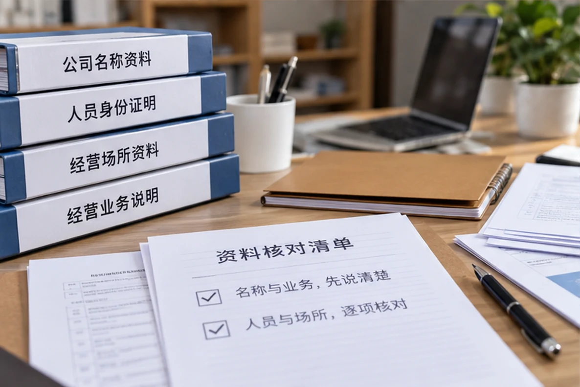 核对注册公司资料与办理事项的服务场景示意