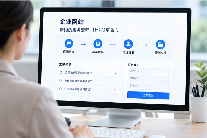 企业网站展示业务与服务信息的场景示意