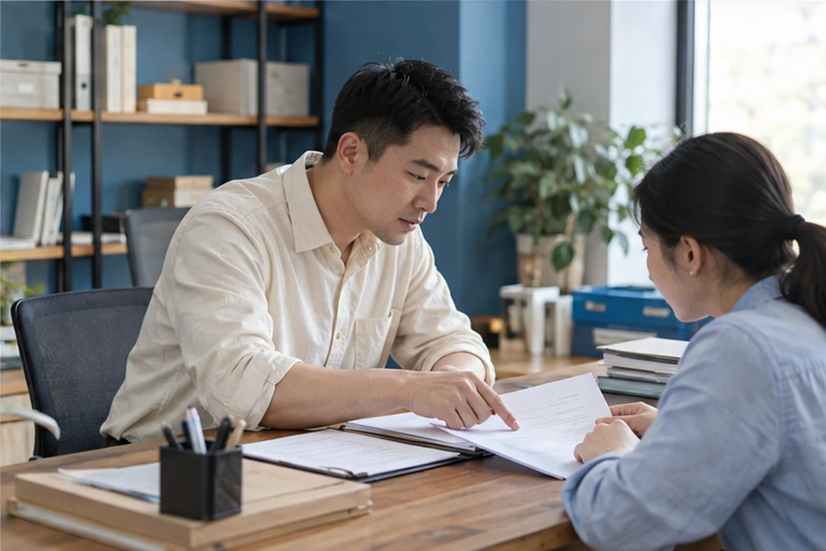 核对注册公司资料与办理事项的服务场景示意