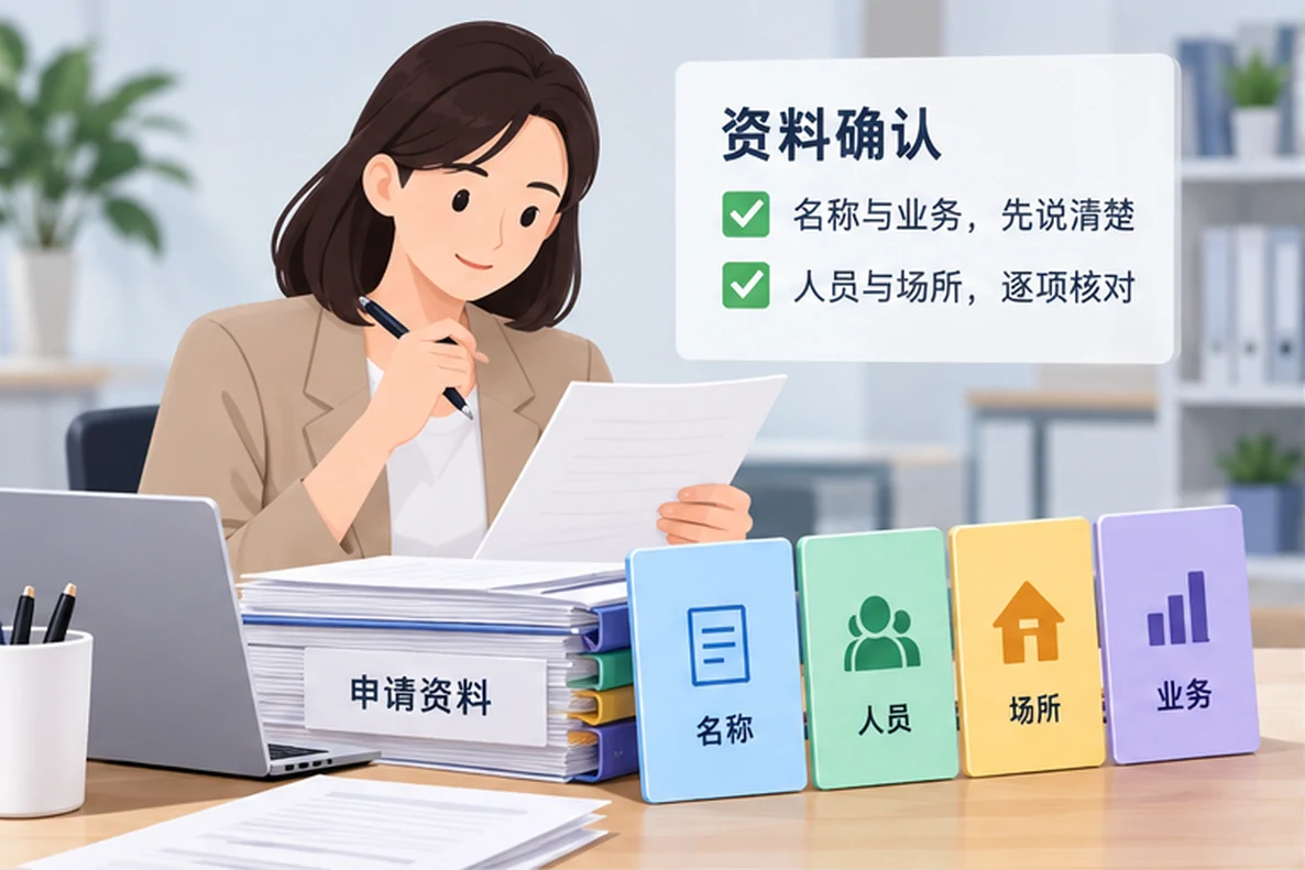 核对注册公司资料与办理事项的服务场景示意
