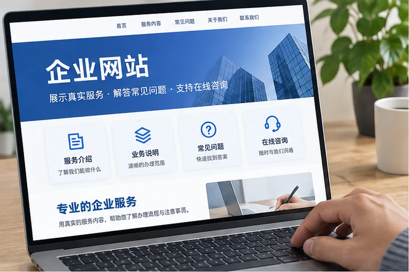 企业网站展示业务与服务信息的场景示意