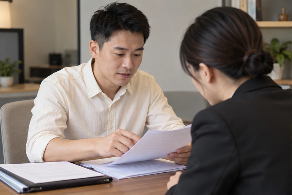 核对注册公司资料与办理事项的服务场景示意