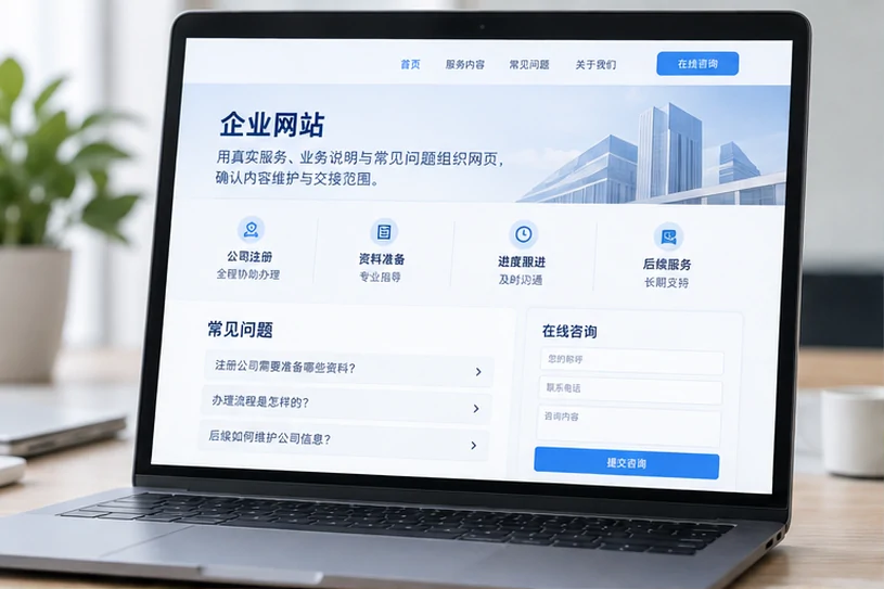 企业网站展示业务与服务信息的场景示意