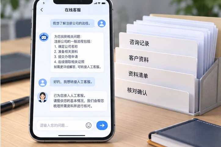 在线客服接待与咨询整理的服务场景示意