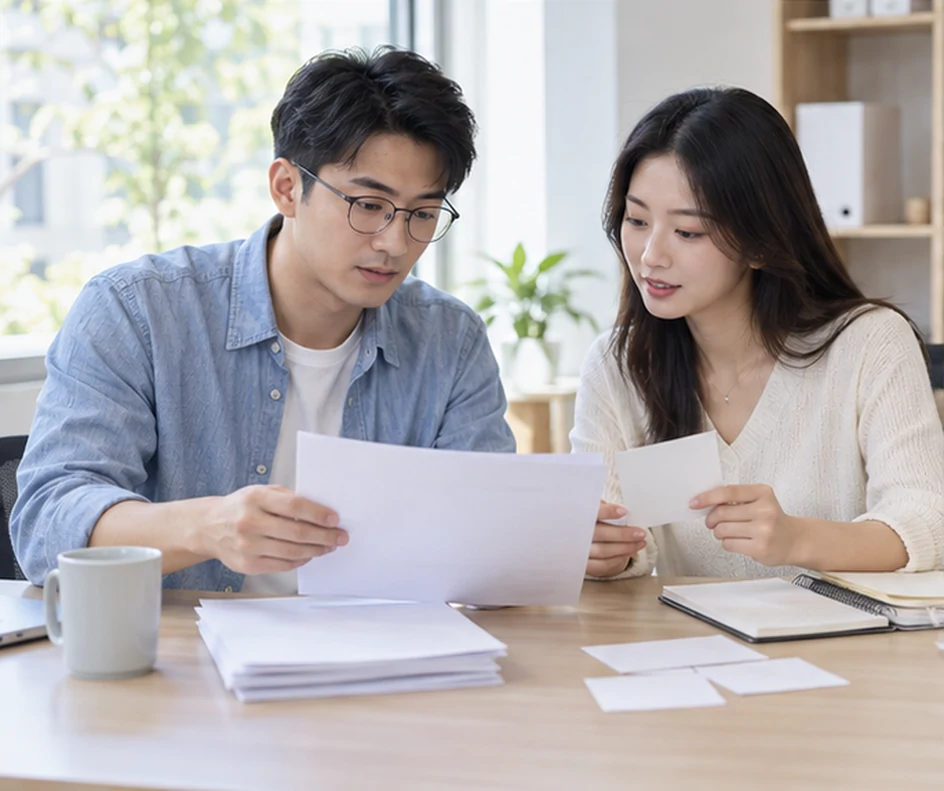 核对注册公司资料与办理事项的服务场景示意