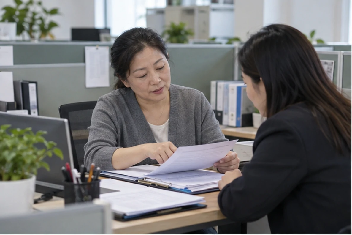 核对注册公司资料与办理事项的服务场景示意