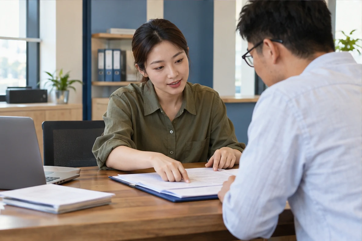 核对注册公司资料与办理事项的服务场景示意
