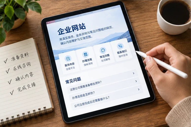 企业网站展示业务与服务信息的场景示意