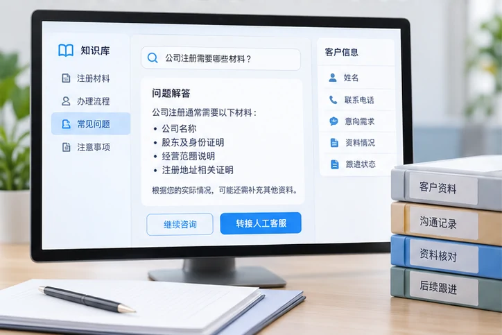 在线客服接待与咨询整理的服务场景示意