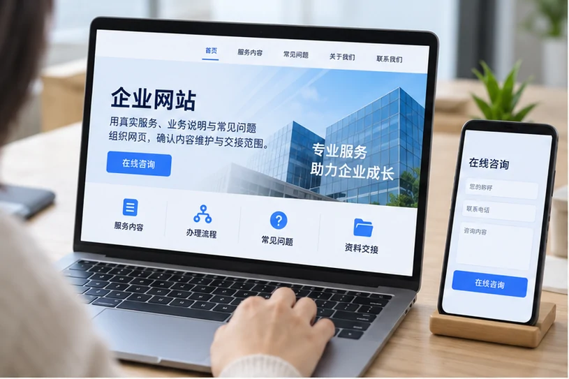 企业网站展示业务与服务信息的场景示意