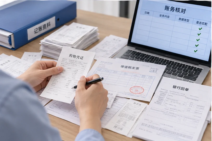 整理企业票据与日常账务资料的服务场景示意
