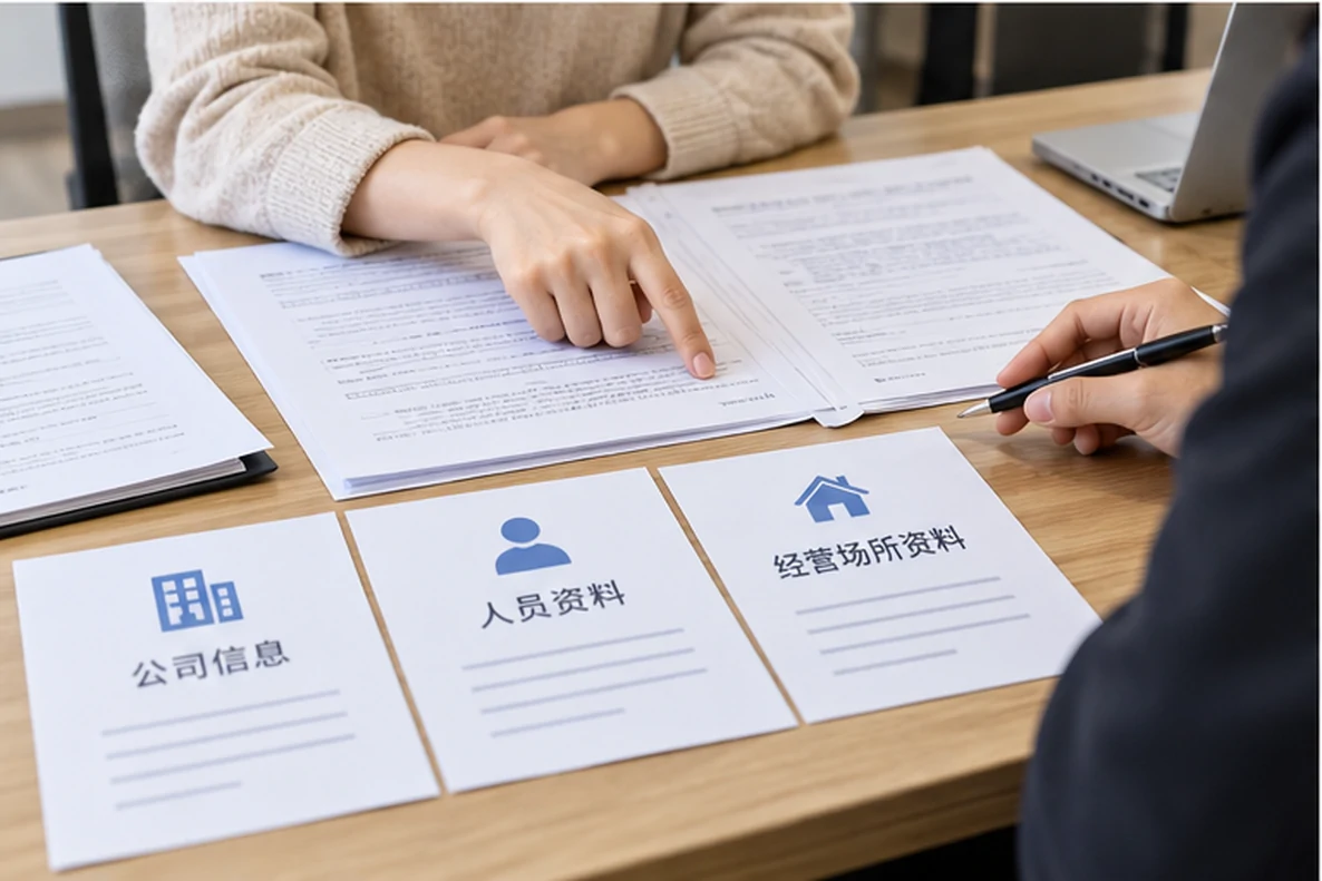 核对注册公司资料与办理事项的服务场景示意