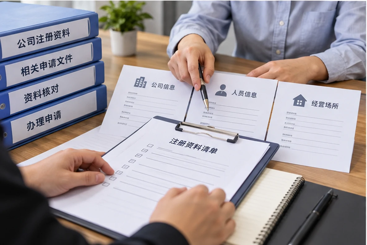 核对注册公司资料与办理事项的服务场景示意