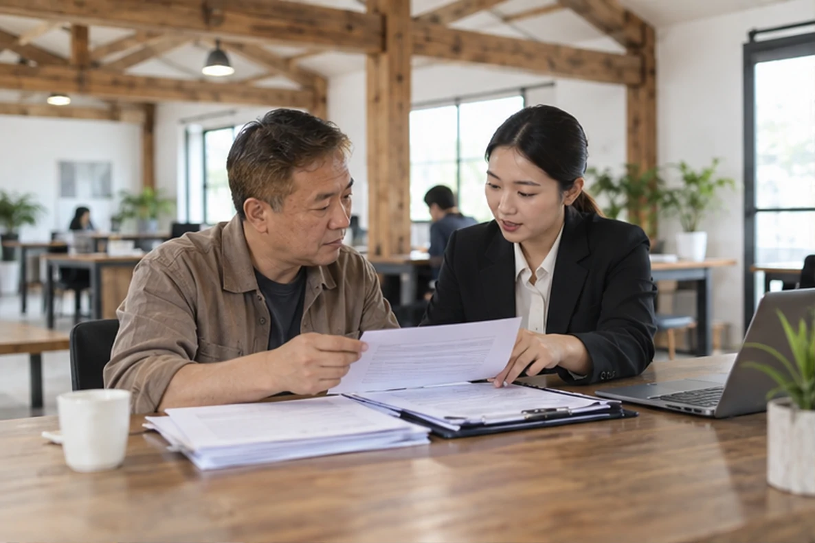 核对注册公司资料与办理事项的服务场景示意